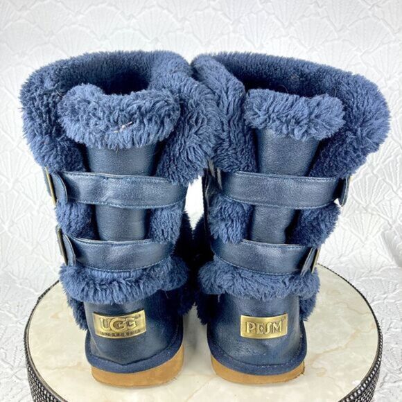 UGG Boots Womens Sz 10 Navy Blue Becket Suede Shearling Sheepskin Buckle Booties - Picture 9 of 13